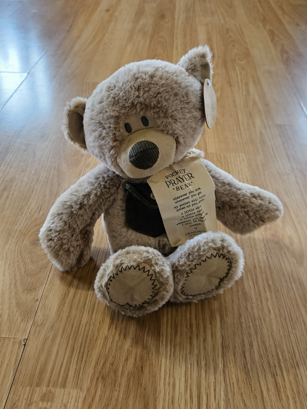Demdaco Pocket Prayer Bear - Cream Tag with Light Brown Plush
